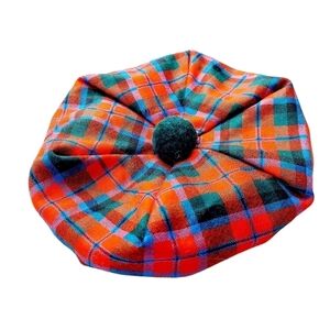 VTG Scottish Tam O'Shanter Beret Pom Pom Plaid 100% Wool Lined Made in Scotland